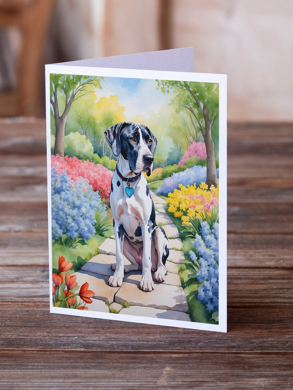 Great Dane Spring Path Greeting Cards Pack of 8 Blank Cards with Envelopes Whimsical A7 Size 5x7