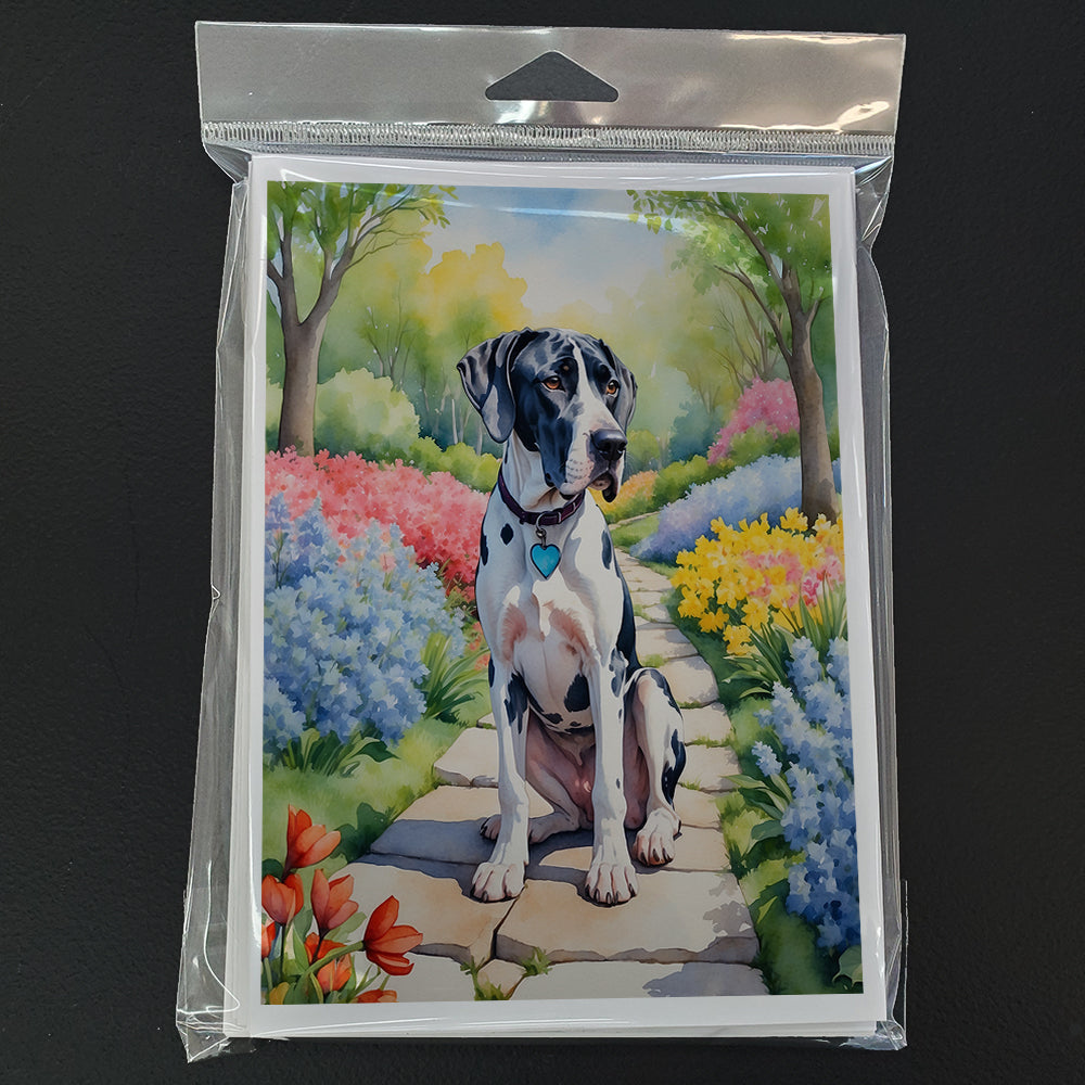 Great Dane Spring Path Greeting Cards Pack of 8 Blank Cards with Envelopes Whimsical A7 Size 5x7