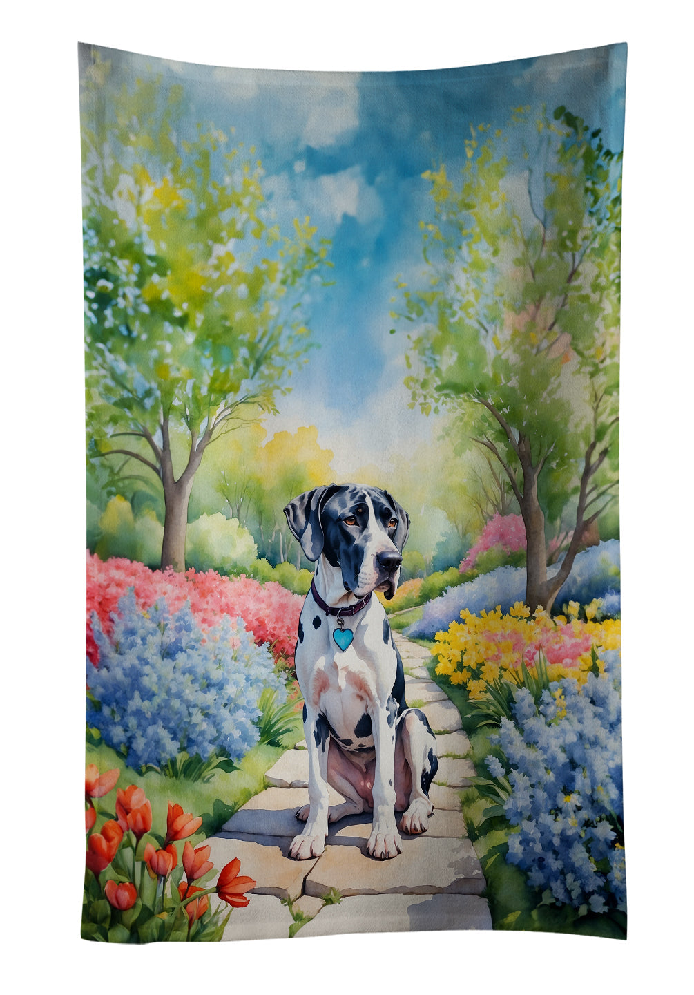 Great Dane Spring Path Kitchen Towel Velour Plush Front and Cotton Loop Back Machine Washable