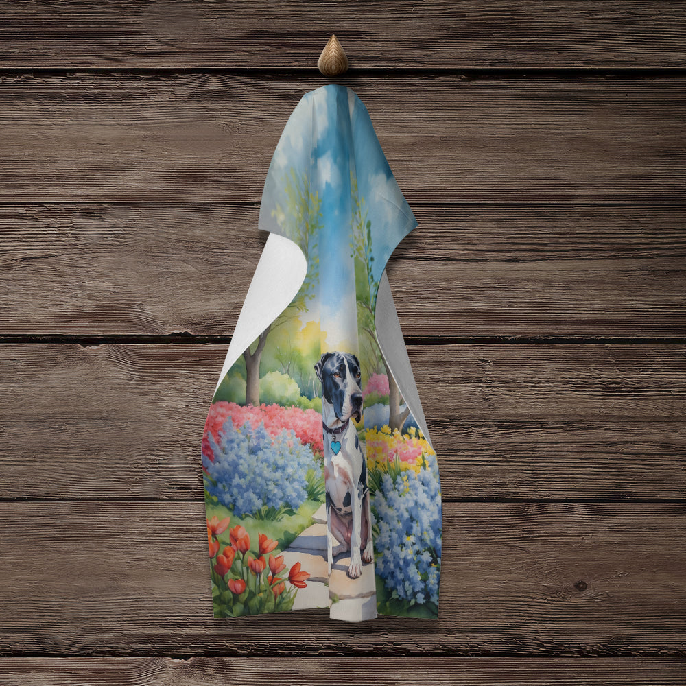 Great Dane Spring Path Kitchen Towel Velour Plush Front and Cotton Loop Back Machine Washable