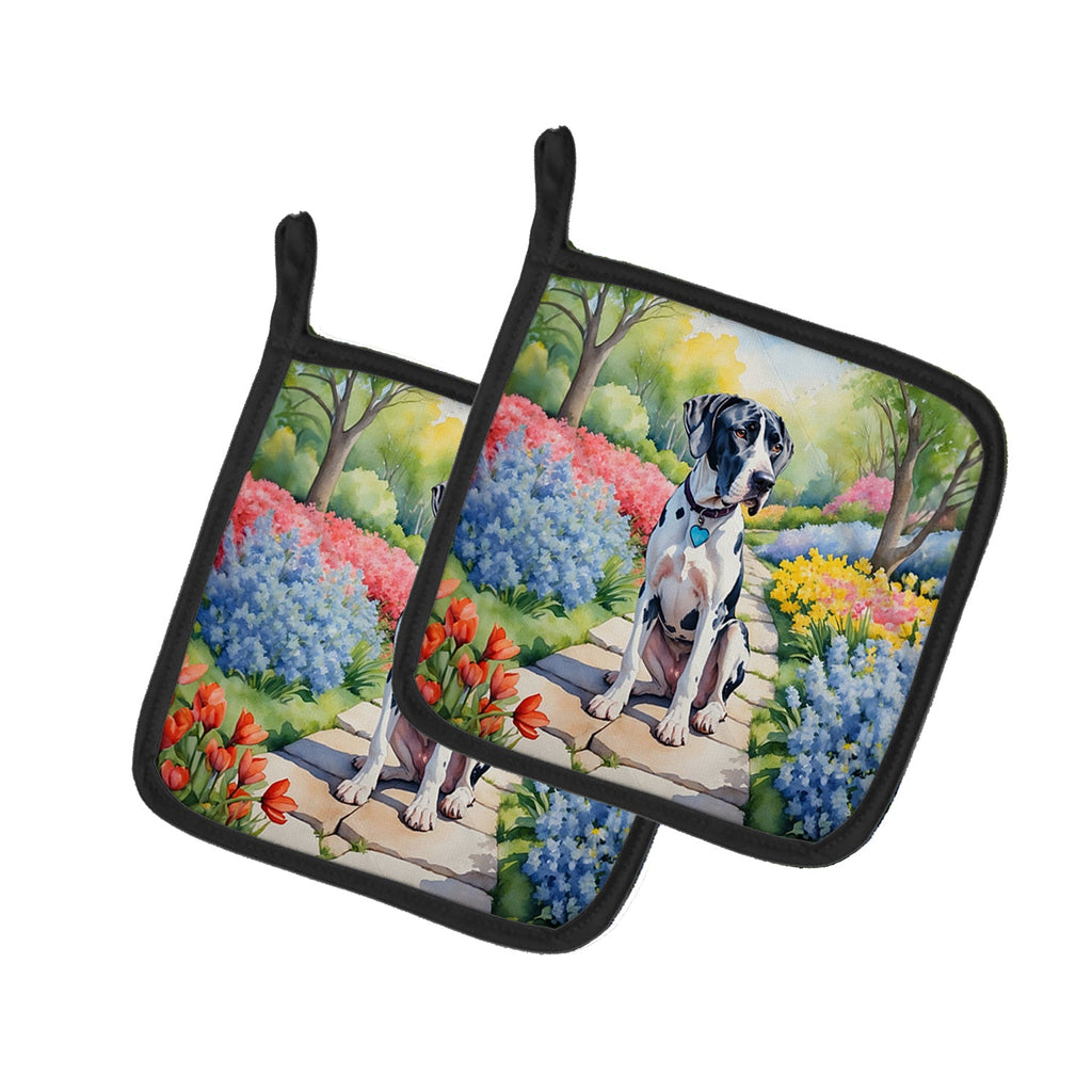 Great Dane Spring Path Pot Holder Set of 2 Heat Resistant Quilted Hot Pads 7.5 x 7.5 Inch, Insulated Kitchen Trivets for Cooking & Baking