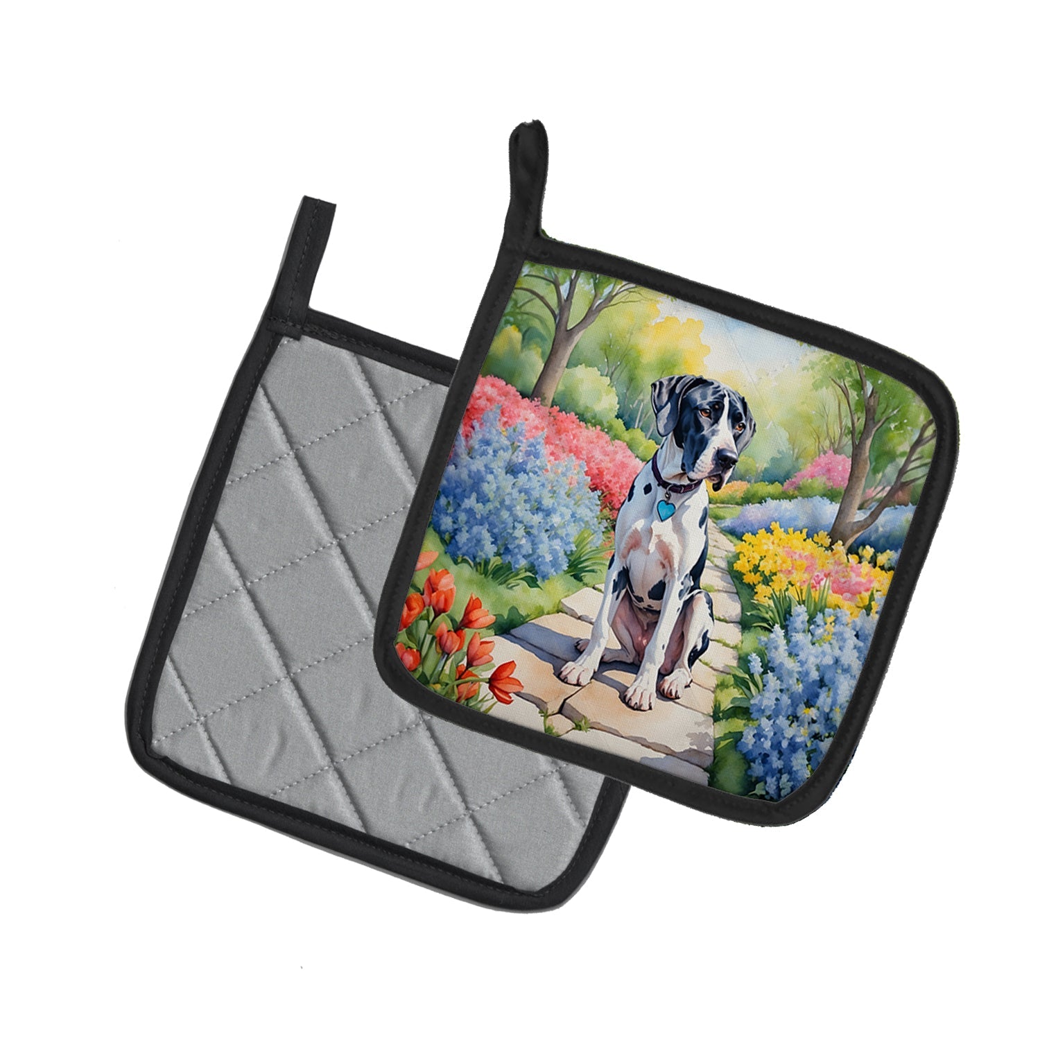 Great Dane Spring Path Pot Holder Set of 2 Heat Resistant Quilted Hot Pads 7.5 x 7.5 Inch, Insulated Kitchen Trivets for Cooking & Baking