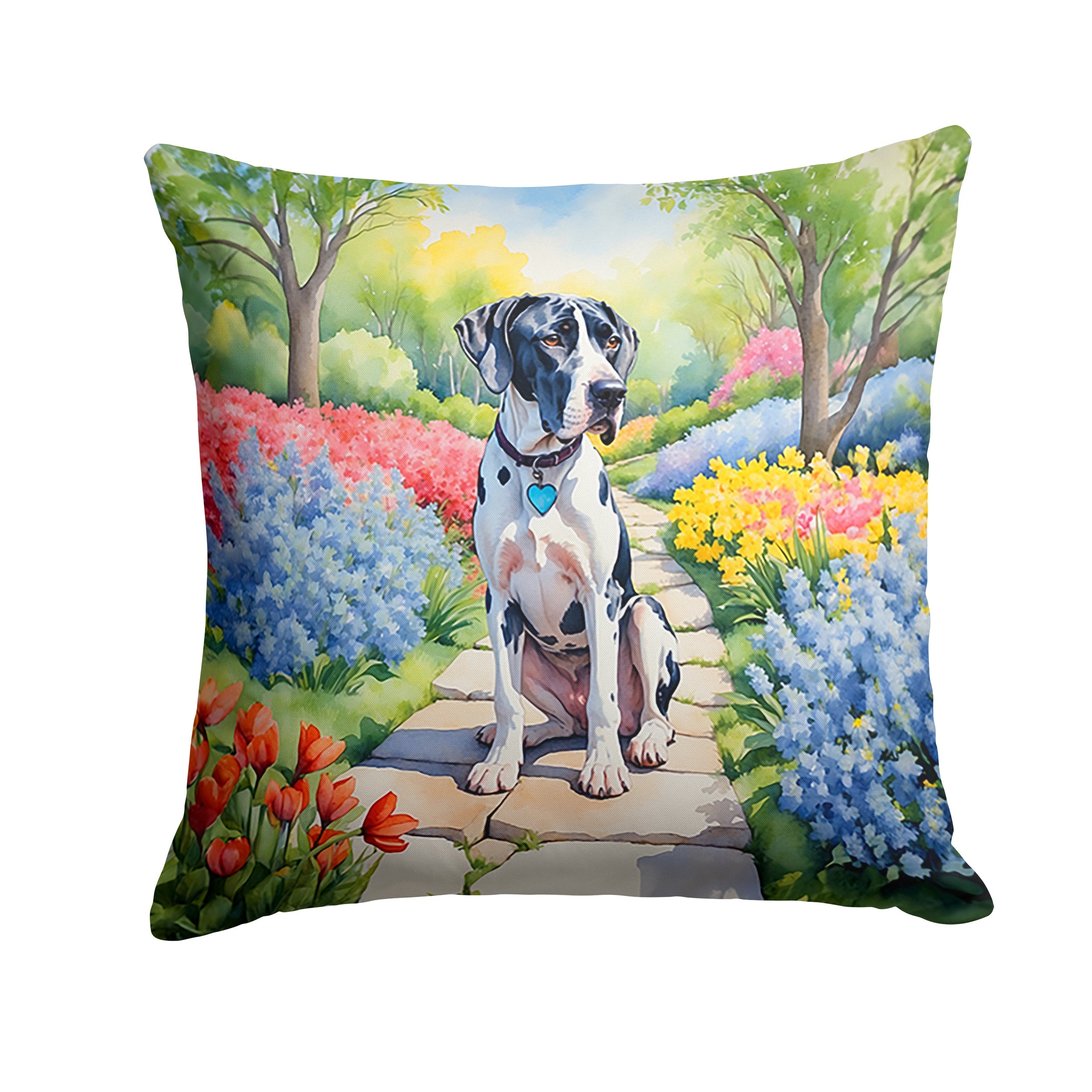 Great Dane Spring Path Decorative Throw Pillow 18x18 Indoor Outdoor Accent Cushion, Fabric Cover with Insert for Sofa, Bed, Porch & Living Room