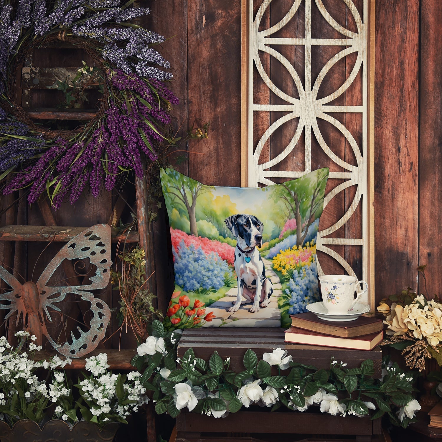Great Dane Spring Path Decorative Throw Pillow 18x18 Indoor Outdoor Accent Cushion, Fabric Cover with Insert for Sofa, Bed, Porch & Living Room