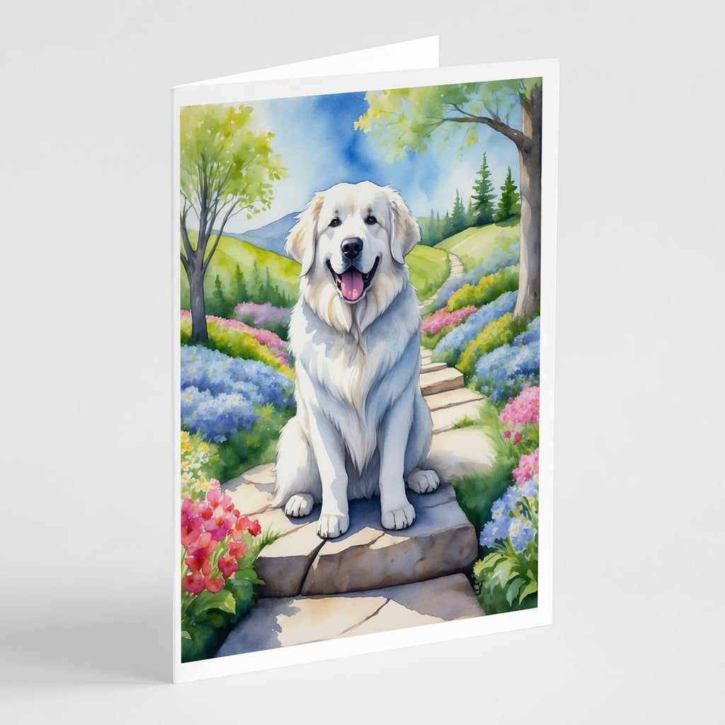 Great Pyrenees Spring Path Greeting Cards Pack of 8 Blank Cards with Envelopes Whimsical A7 Size 5x7