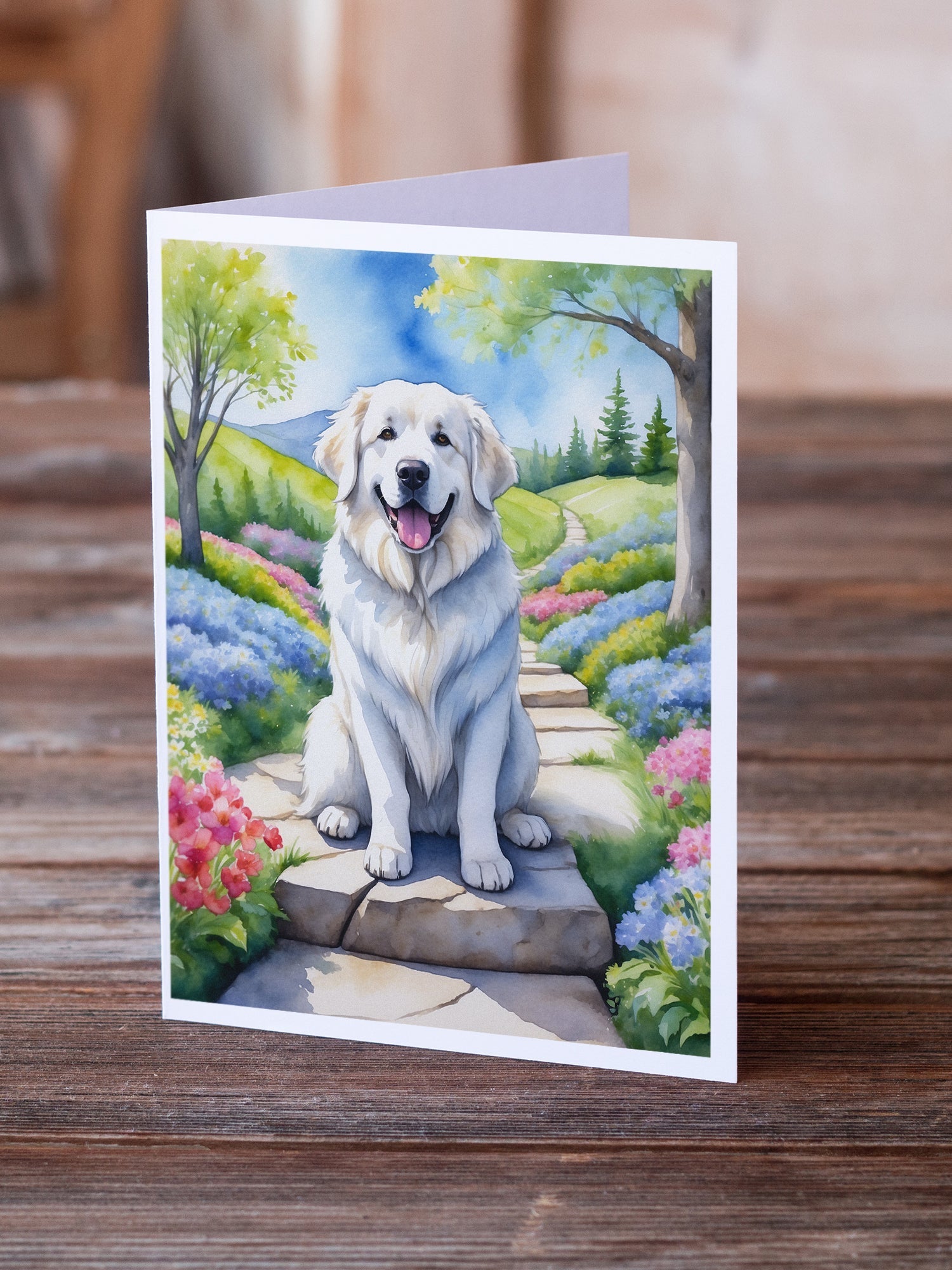 Great Pyrenees Spring Path Greeting Cards Pack of 8 Blank Cards with Envelopes Whimsical A7 Size 5x7