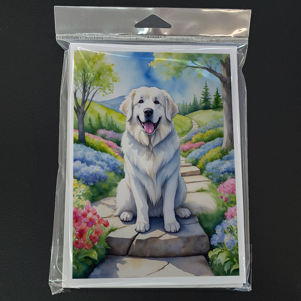 Great Pyrenees Spring Path Greeting Cards Pack of 8 Blank Cards with Envelopes Whimsical A7 Size 5x7