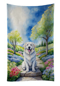 Great Pyrenees Spring Path Kitchen Towel Velour Plush Front and Cotton Loop Back Machine Washable