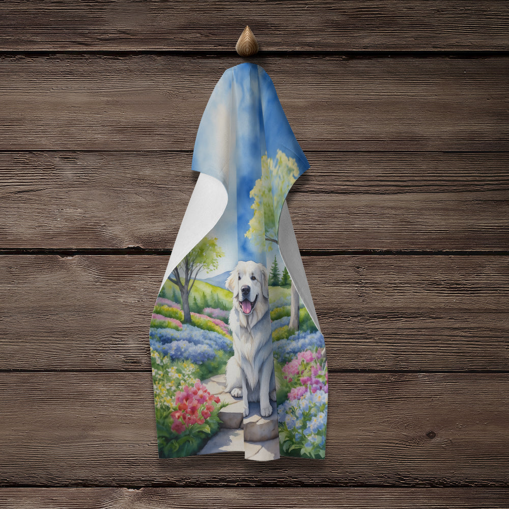 Great Pyrenees Spring Path Kitchen Towel Velour Plush Front and Cotton Loop Back Machine Washable