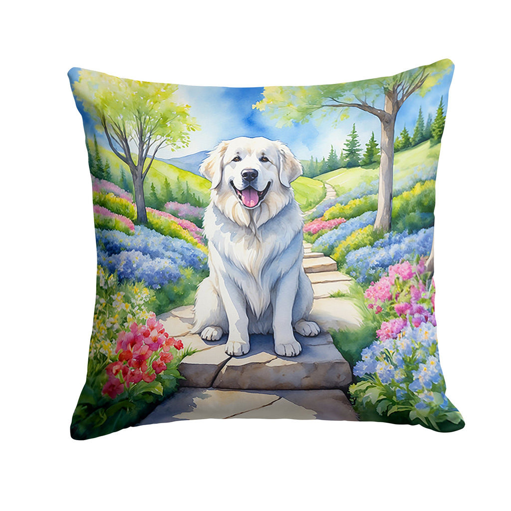 Great Pyrenees Spring Path Decorative Throw Pillow 18x18 Indoor Outdoor Accent Cushion, Fabric Cover with Insert for Sofa, Bed, Porch & Living Room