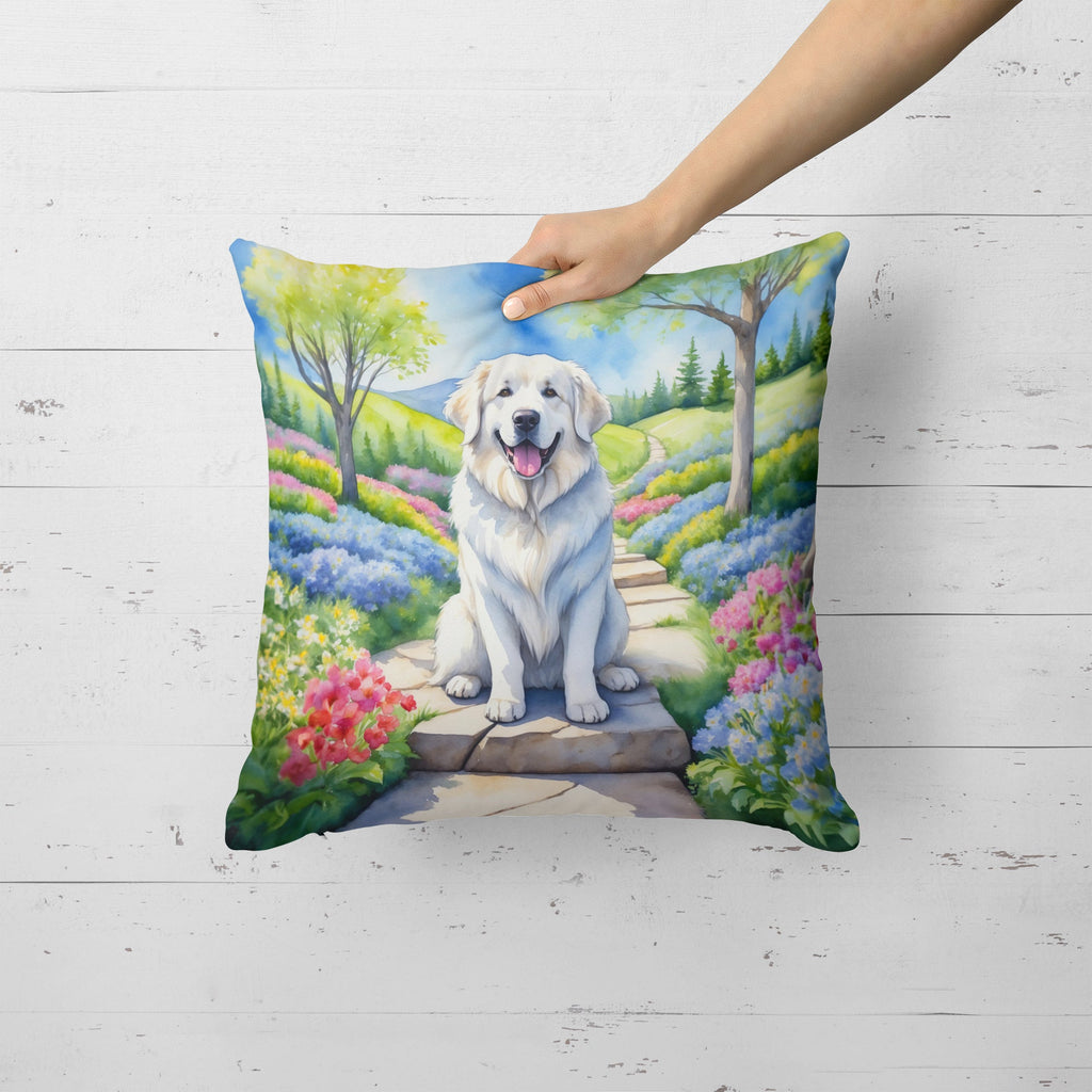 Great Pyrenees Spring Path Decorative Throw Pillow 18x18 Indoor Outdoor Accent Cushion, Fabric Cover with Insert for Sofa, Bed, Porch & Living Room