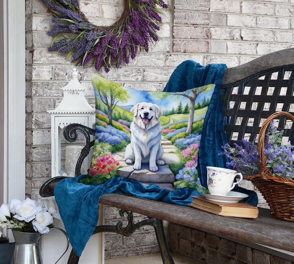 Great Pyrenees Spring Path Decorative Throw Pillow 18x18 Indoor Outdoor Accent Cushion, Fabric Cover with Insert for Sofa, Bed, Porch & Living Room