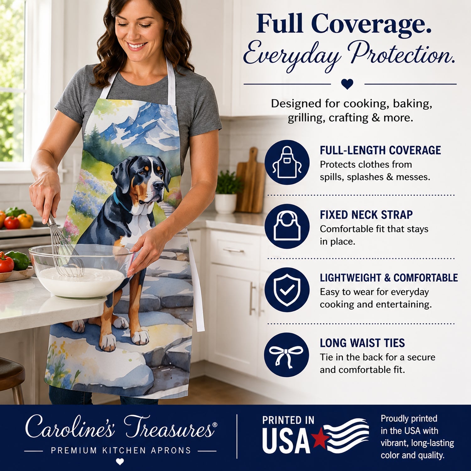 Greater Swiss Mountain Dog Spring Path Apron Cooking Kitchen Server Baking Crafts Gardening for Adult Women Men, Unisex, Large, Multicolor