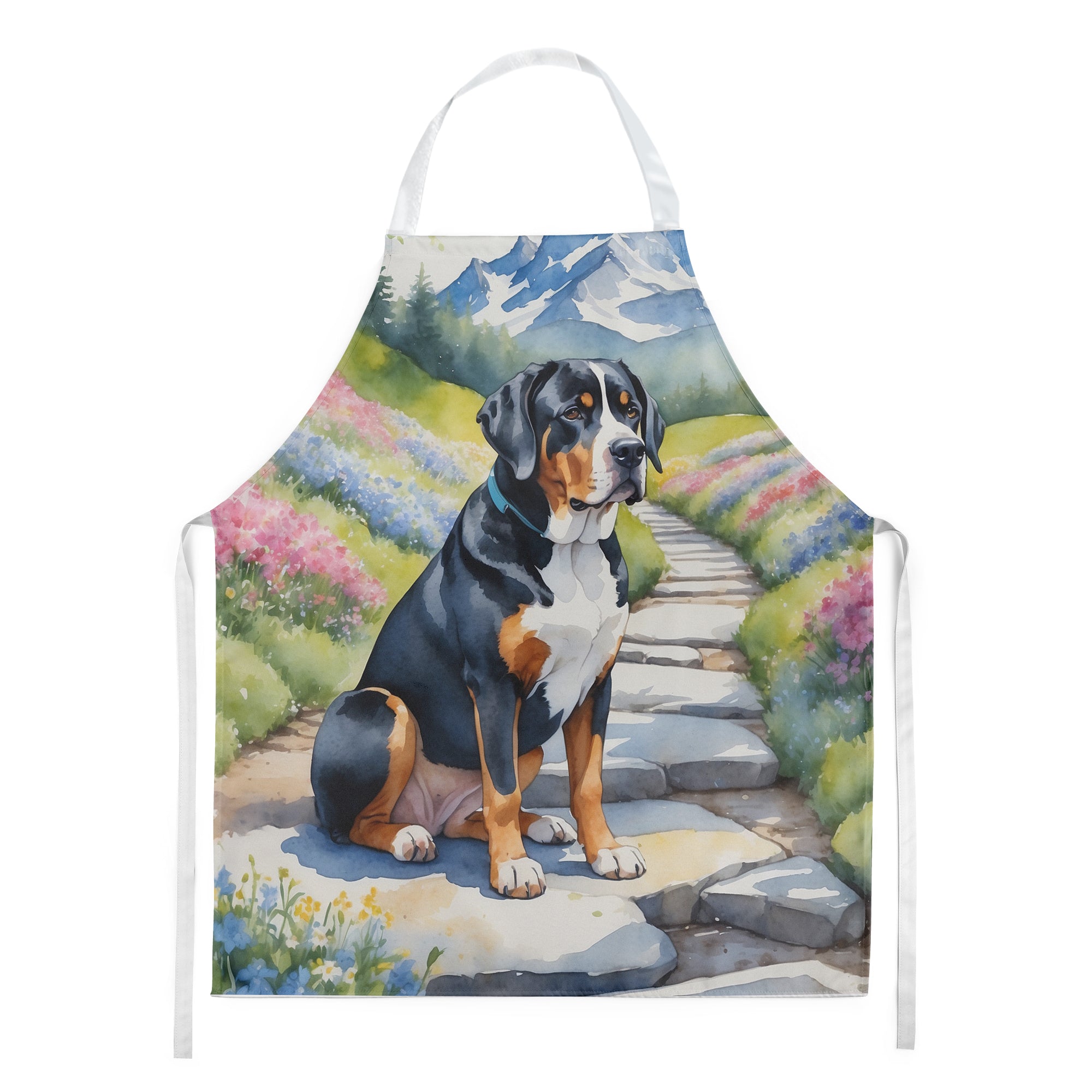 Greater Swiss Mountain Dog Spring Path Apron Cooking Kitchen Server Baking Crafts Gardening for Adult Women Men, Unisex, Large, Multicolor
