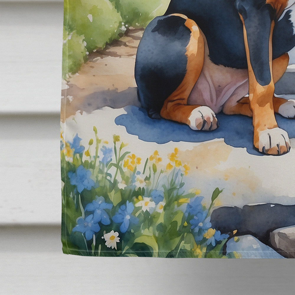 Greater Swiss Mountain Dog Spring Path House Flag 28x40 Porch Sleeve Pole Decorative Outside Yard Banner Artwork Wall Hanging, Polyester