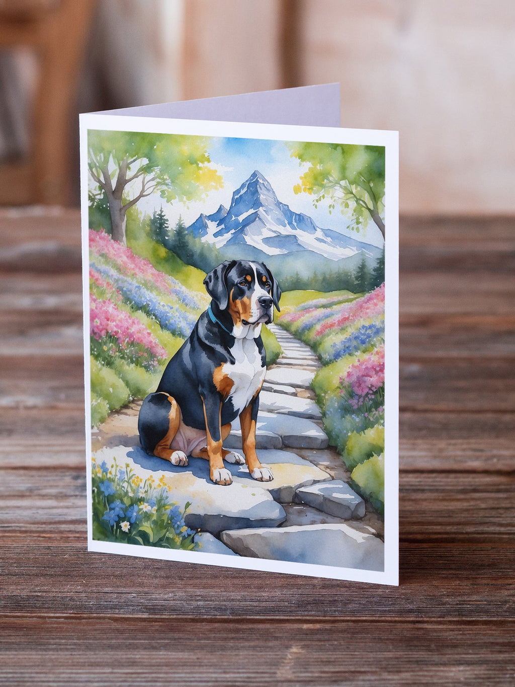 Greater Swiss Mountain Dog Spring Path Greeting Cards Pack of 8 Blank Cards with Envelopes Whimsical A7 Size 5x7