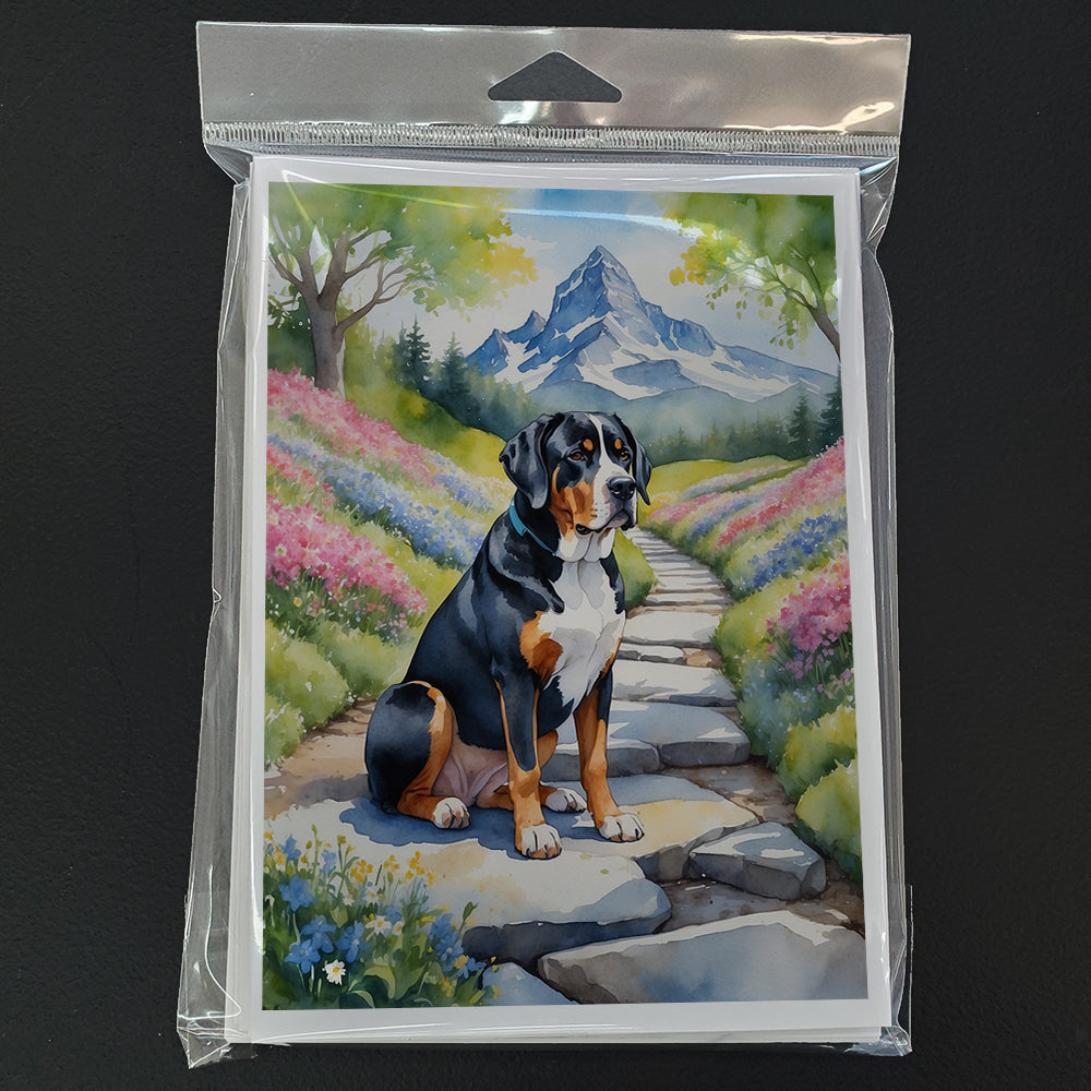 Greater Swiss Mountain Dog Spring Path Greeting Cards Pack of 8 Blank Cards with Envelopes Whimsical A7 Size 5x7