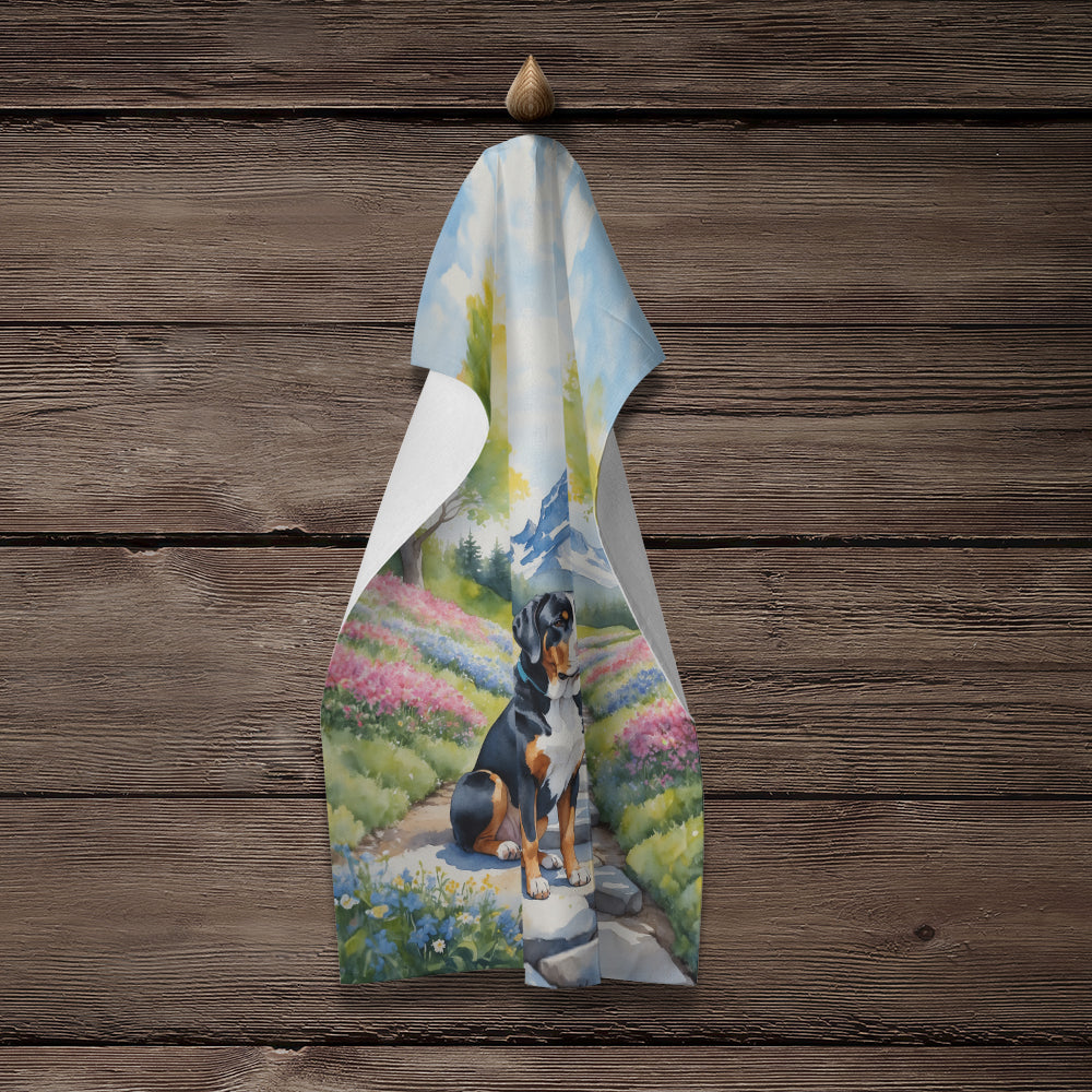 Greater Swiss Mountain Dog Spring Path Kitchen Towel Velour Plush Front and Cotton Loop Back Machine Washable