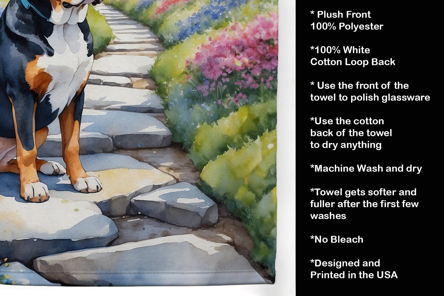 Greater Swiss Mountain Dog Spring Path Kitchen Towel Velour Plush Front and Cotton Loop Back Machine Washable