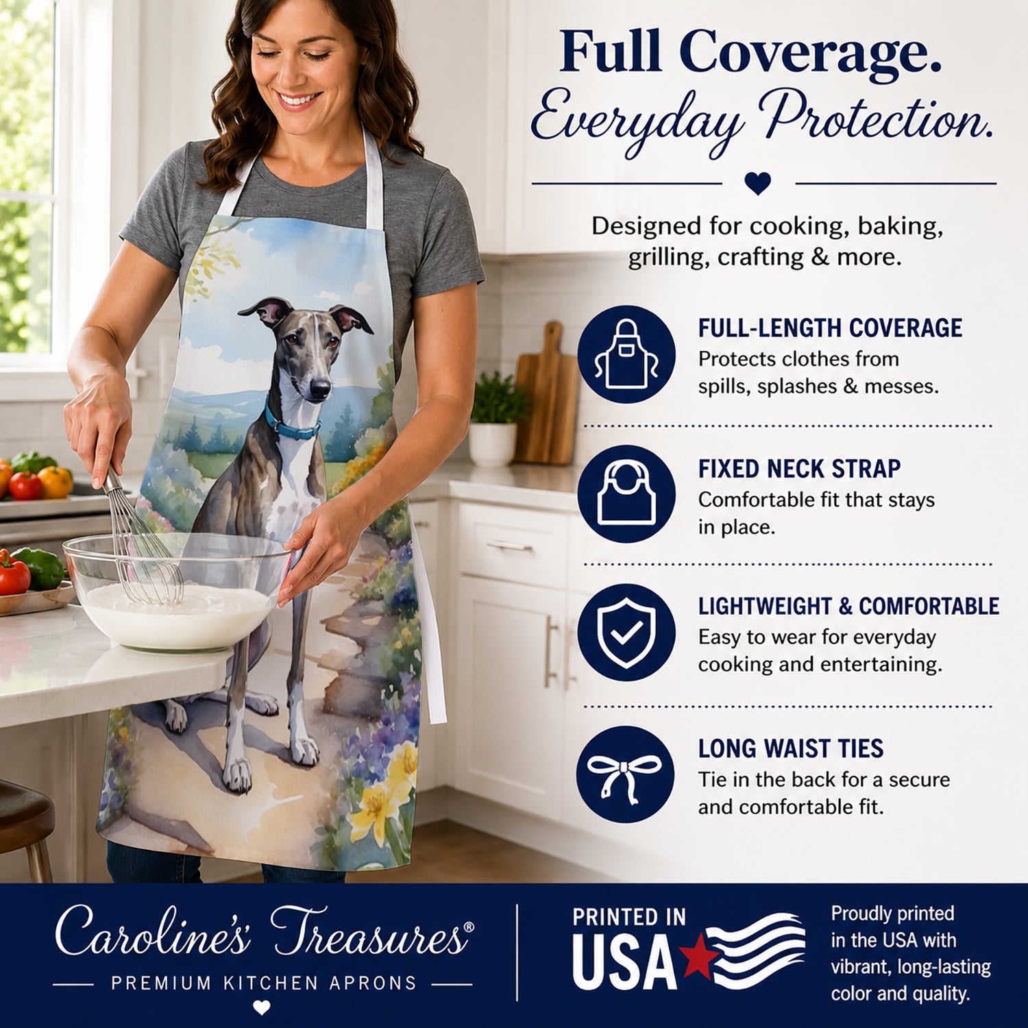 Greyhound Spring Path Apron Cooking Kitchen Server Baking Crafts Gardening for Adult Women Men, Unisex, Large, Multicolor