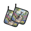Greyhound Spring Path Pot Holder Set of 2 Heat Resistant Quilted Hot Pads 7.5 x 7.5 Inch, Insulated Kitchen Trivets for Cooking & Baking