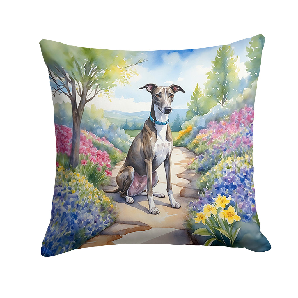 Greyhound Spring Path Decorative Throw Pillow 18x18 Indoor Outdoor Accent Cushion, Fabric Cover with Insert for Sofa, Bed, Porch & Living Room