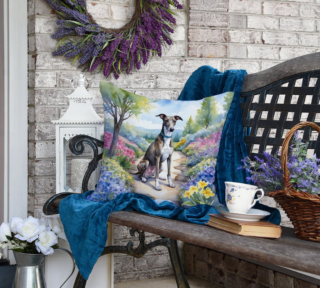 Greyhound Spring Path Decorative Throw Pillow 18x18 Indoor Outdoor Accent Cushion, Fabric Cover with Insert for Sofa, Bed, Porch & Living Room