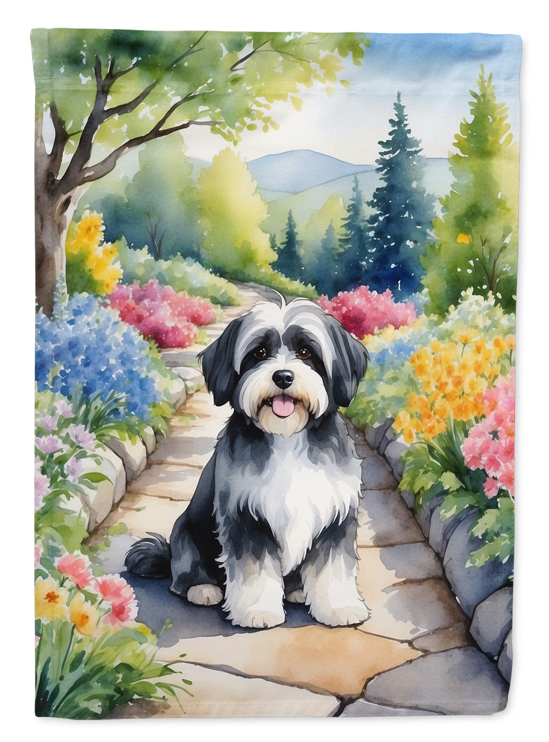 Havanese Spring Path House Flag 28x40 Porch Sleeve Pole Decorative Outside Yard Banner Artwork Wall Hanging, Polyester