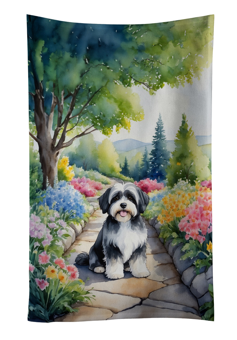 Havanese Spring Path Kitchen Towel Velour Plush Front and Cotton Loop Back Machine Washable