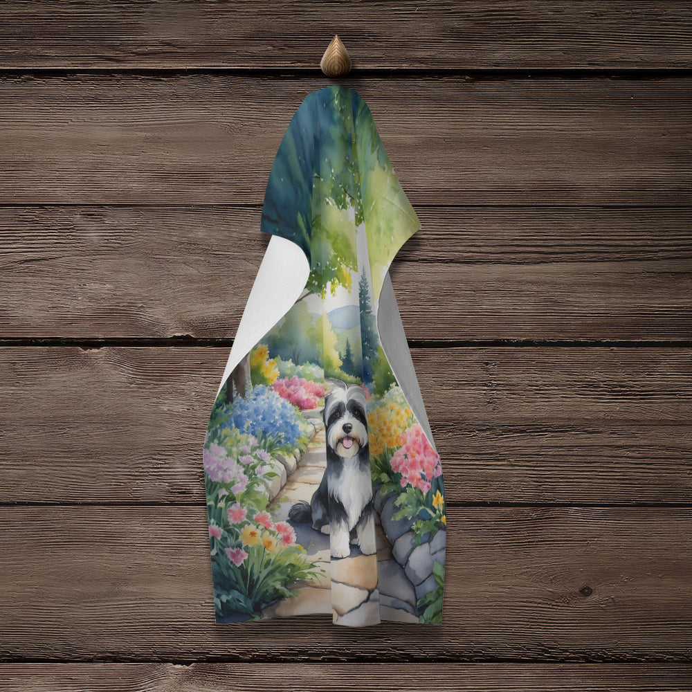 Havanese Spring Path Kitchen Towel Velour Plush Front and Cotton Loop Back Machine Washable