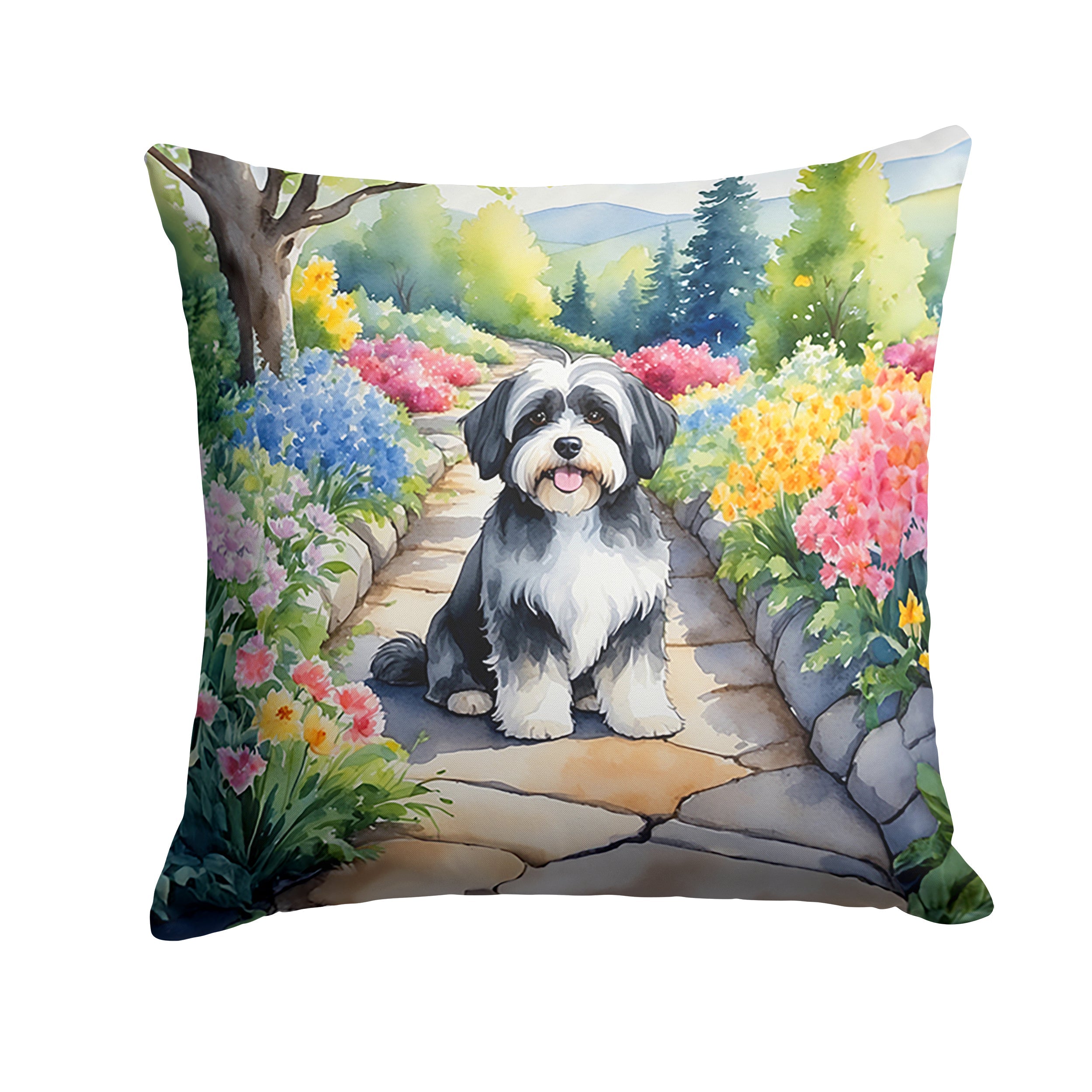 Havanese Spring Path Decorative Throw Pillow 18x18 Indoor Outdoor Accent Cushion, Fabric Cover with Insert for Sofa, Bed, Porch & Living Room