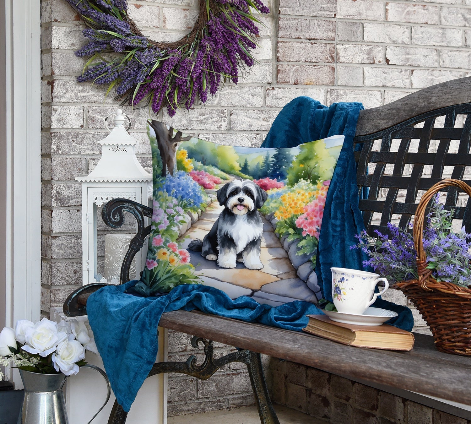 Havanese Spring Path Decorative Throw Pillow 18x18 Indoor Outdoor Accent Cushion, Fabric Cover with Insert for Sofa, Bed, Porch & Living Room