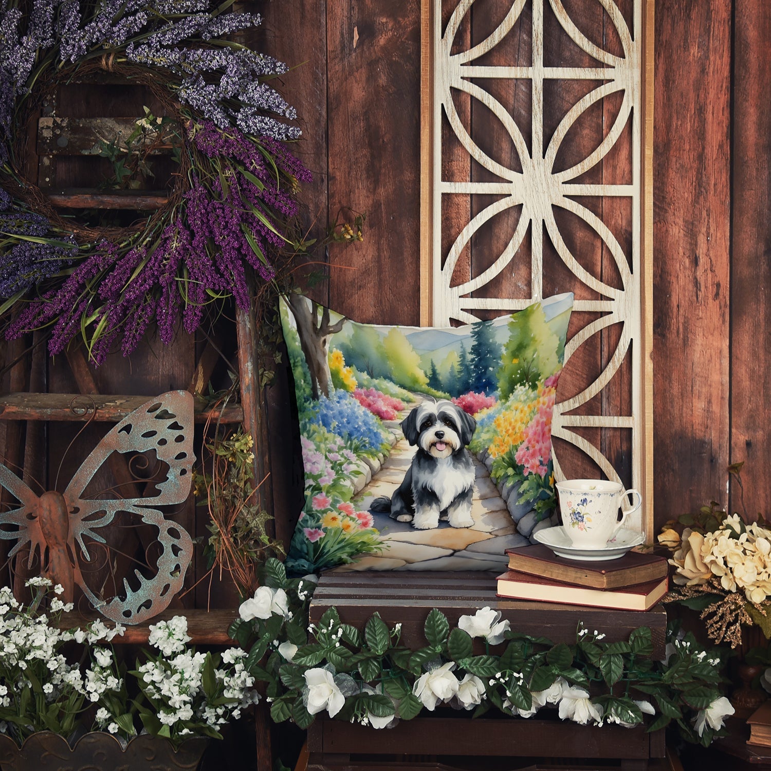 Havanese Spring Path Decorative Throw Pillow 18x18 Indoor Outdoor Accent Cushion, Fabric Cover with Insert for Sofa, Bed, Porch & Living Room