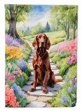 Irish Setter Spring Path House Flag 28x40 Porch Sleeve Pole Decorative Outside Yard Banner Artwork Wall Hanging, Polyester