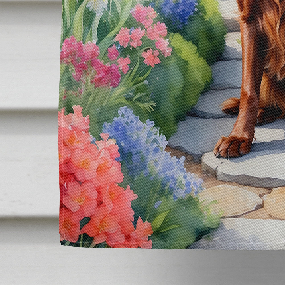 Irish Setter Spring Path House Flag 28x40 Porch Sleeve Pole Decorative Outside Yard Banner Artwork Wall Hanging, Polyester