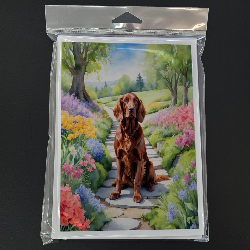 Irish Setter Spring Path Greeting Cards Pack of 8 Blank Cards with Envelopes Whimsical A7 Size 5x7