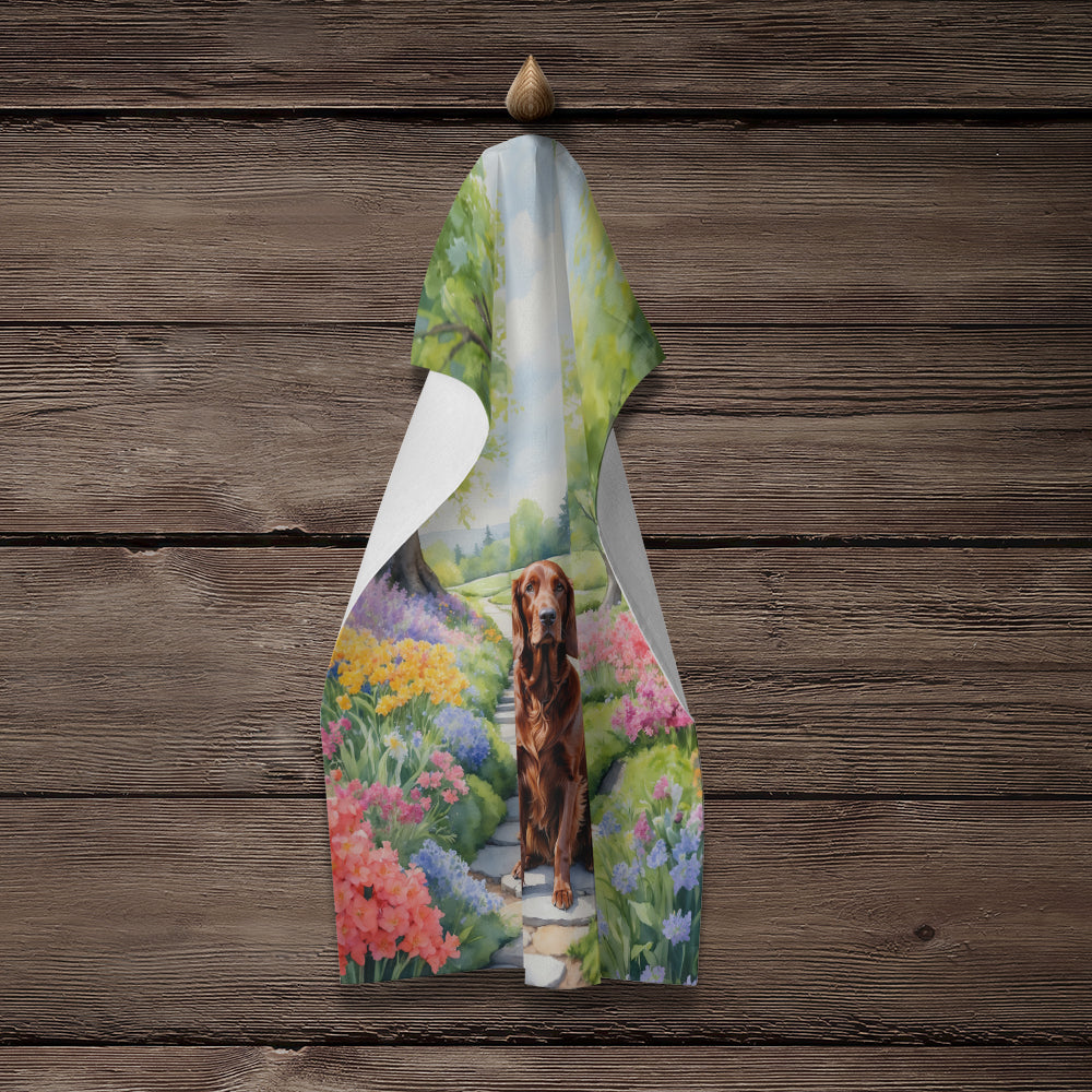 Irish Setter Spring Path Kitchen Towel Velour Plush Front and Cotton Loop Back Machine Washable