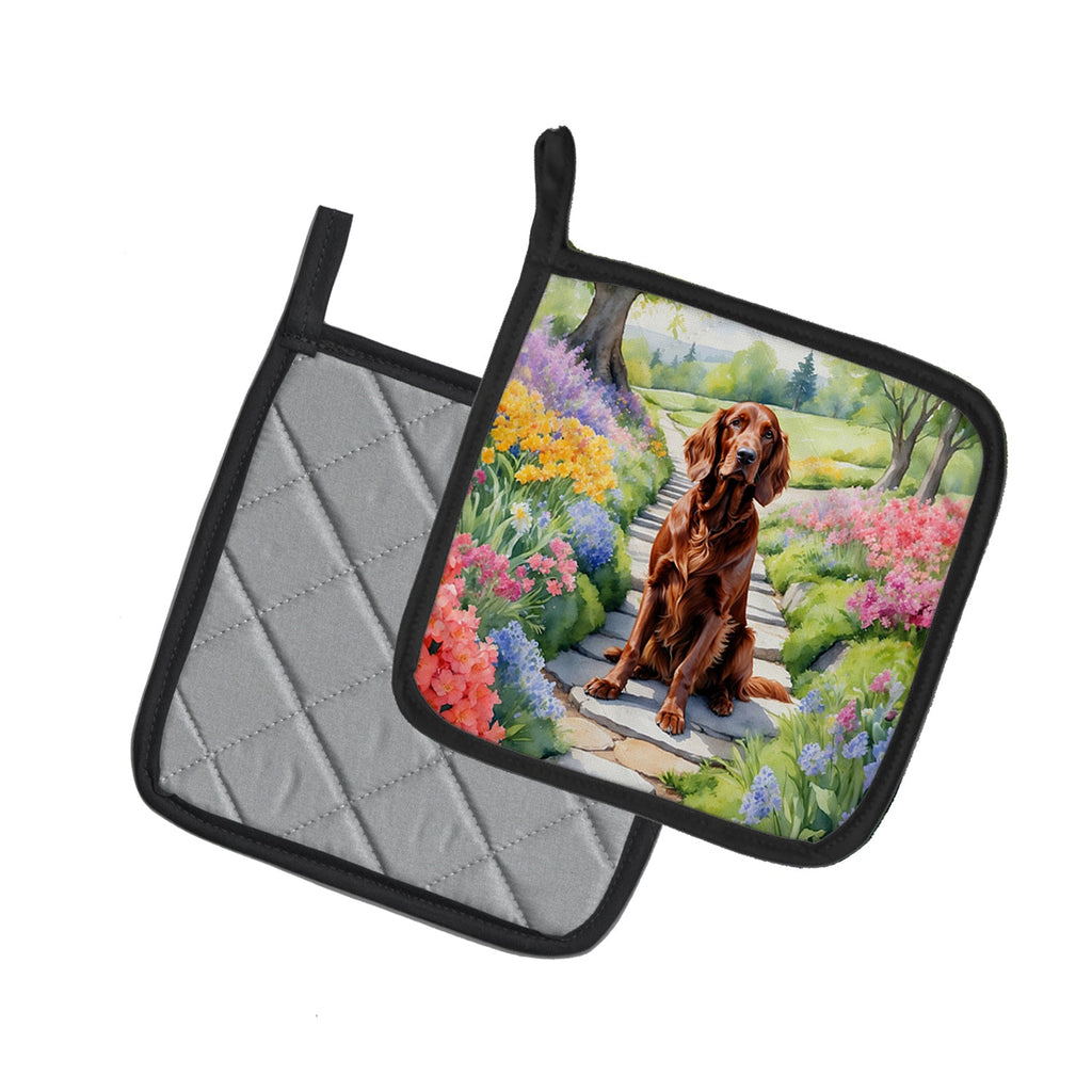 Irish Setter Spring Path Pot Holder Set of 2 Heat Resistant Quilted Hot Pads 7.5 x 7.5 Inch, Insulated Kitchen Trivets for Cooking & Baking