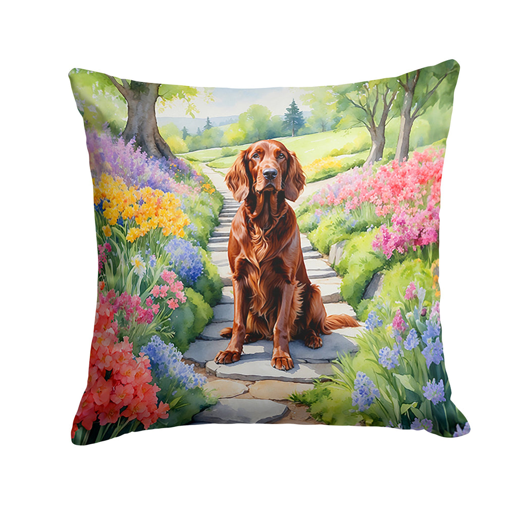 Irish Setter Spring Path Decorative Throw Pillow 18x18 Indoor Outdoor Accent Cushion, Fabric Cover with Insert for Sofa, Bed, Porch & Living Room