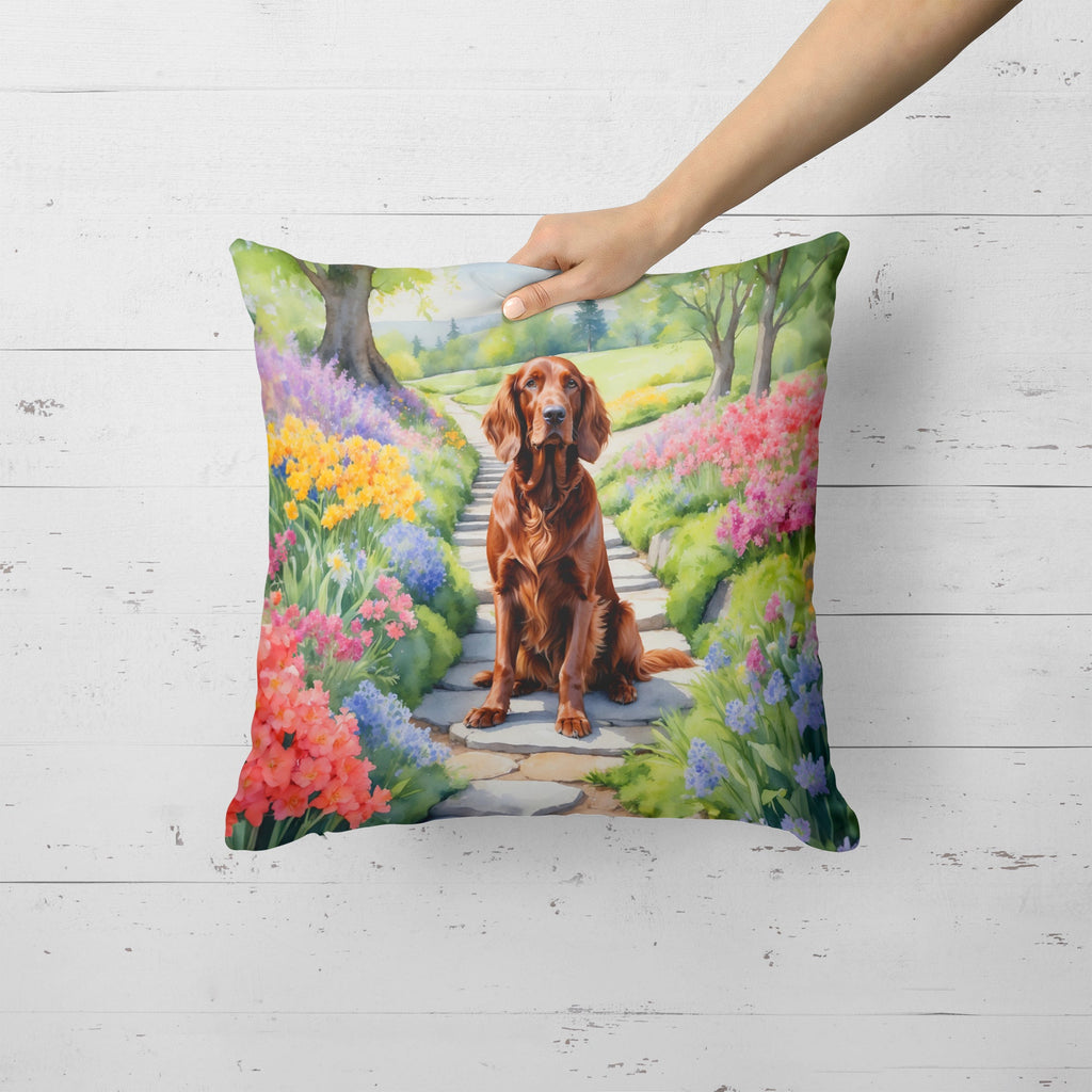 Irish Setter Spring Path Decorative Throw Pillow 18x18 Indoor Outdoor Accent Cushion, Fabric Cover with Insert for Sofa, Bed, Porch & Living Room