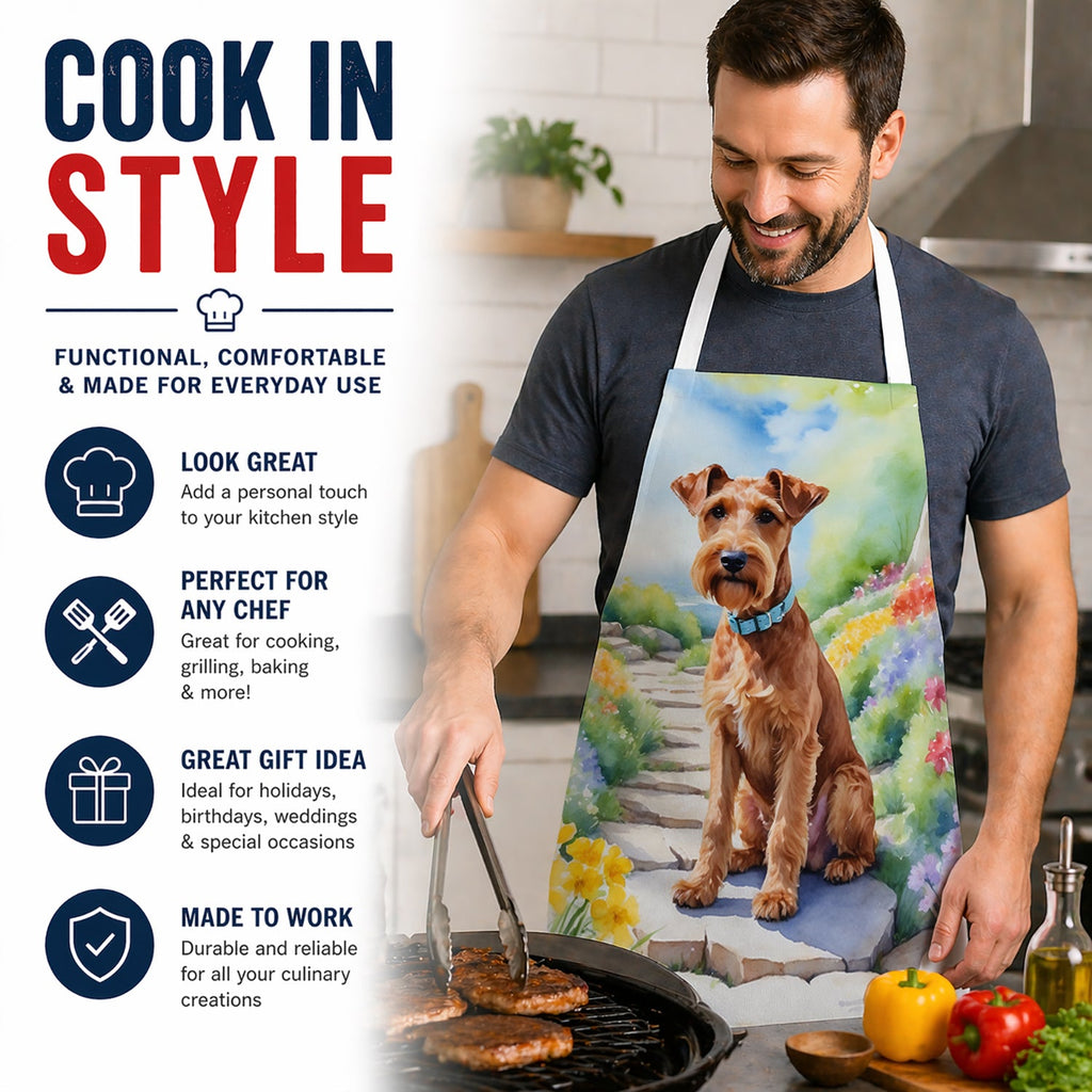 Irish Terrier Spring Path Apron Cooking Kitchen Server Baking Crafts Gardening for Adult Women Men, Unisex, Large, Multicolor