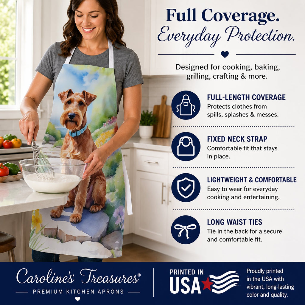 Irish Terrier Spring Path Apron Cooking Kitchen Server Baking Crafts Gardening for Adult Women Men, Unisex, Large, Multicolor
