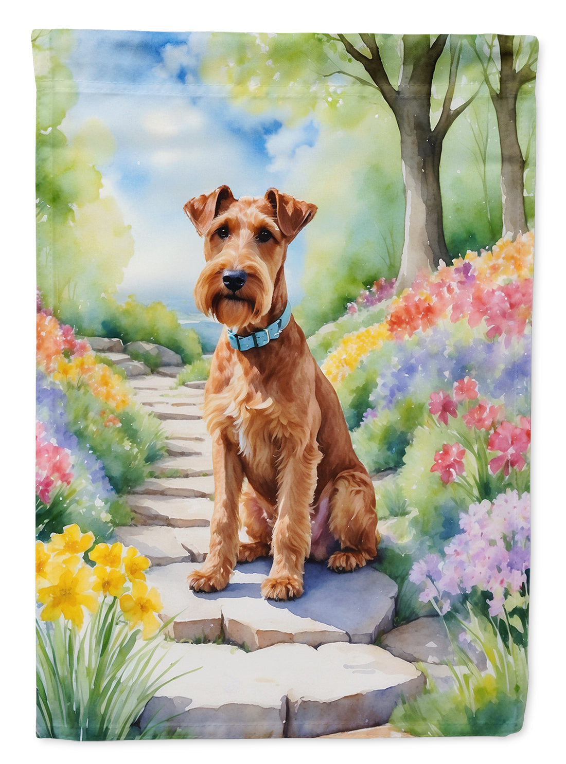 Irish Terrier Spring Path House Flag 28x40 Porch Sleeve Pole Decorative Outside Yard Banner Artwork Wall Hanging, Polyester