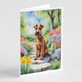 Irish Terrier Spring Path Greeting Cards Pack of 8 Blank Cards with Envelopes Whimsical A7 Size 5x7