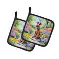 Irish Terrier Spring Path Pot Holder Set of 2 Heat Resistant Quilted Hot Pads 7.5 x 7.5 Inch, Insulated Kitchen Trivets for Cooking & Baking