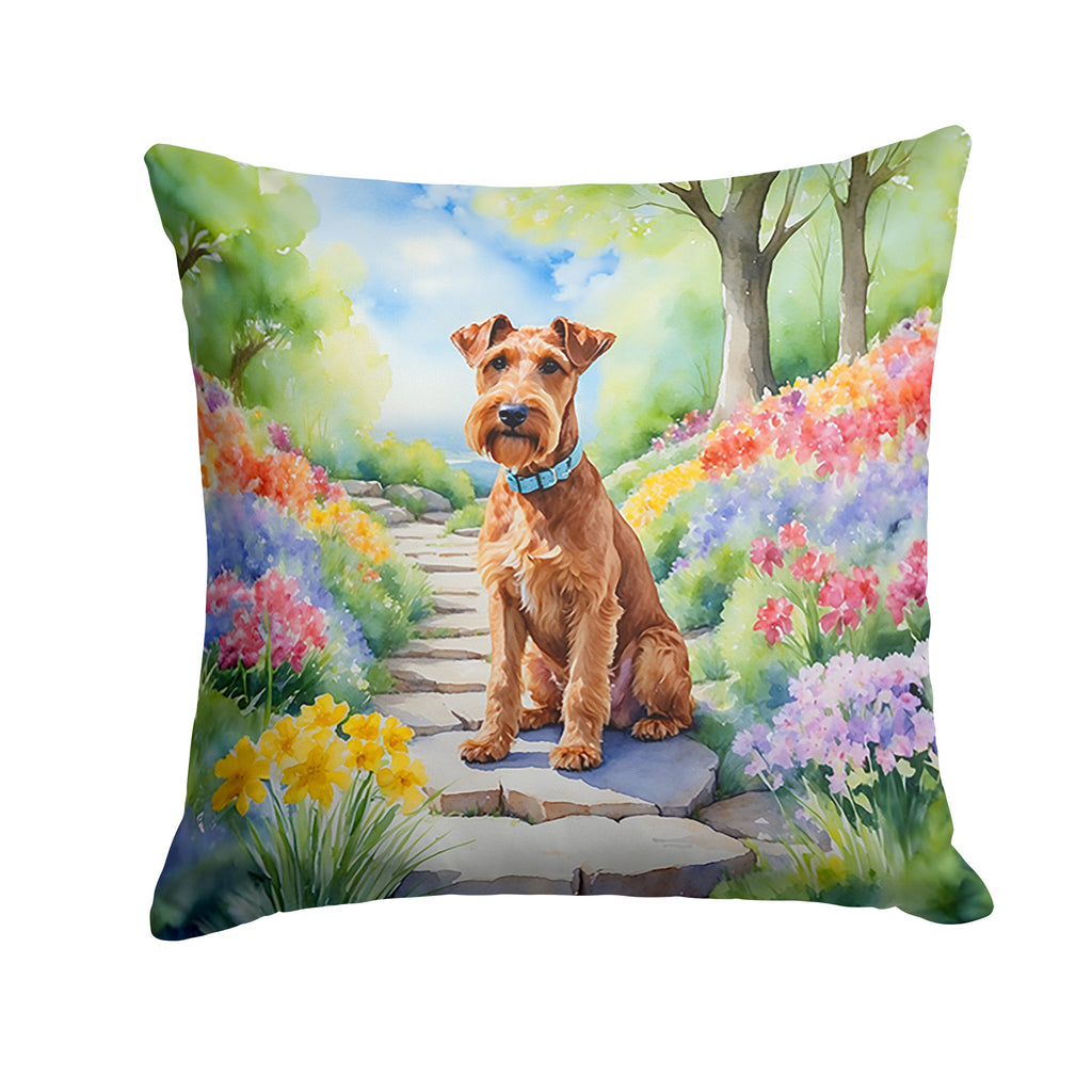 Irish Terrier Spring Path Decorative Throw Pillow 18x18 Indoor Outdoor Accent Cushion, Fabric Cover with Insert for Sofa, Bed, Porch & Living Room
