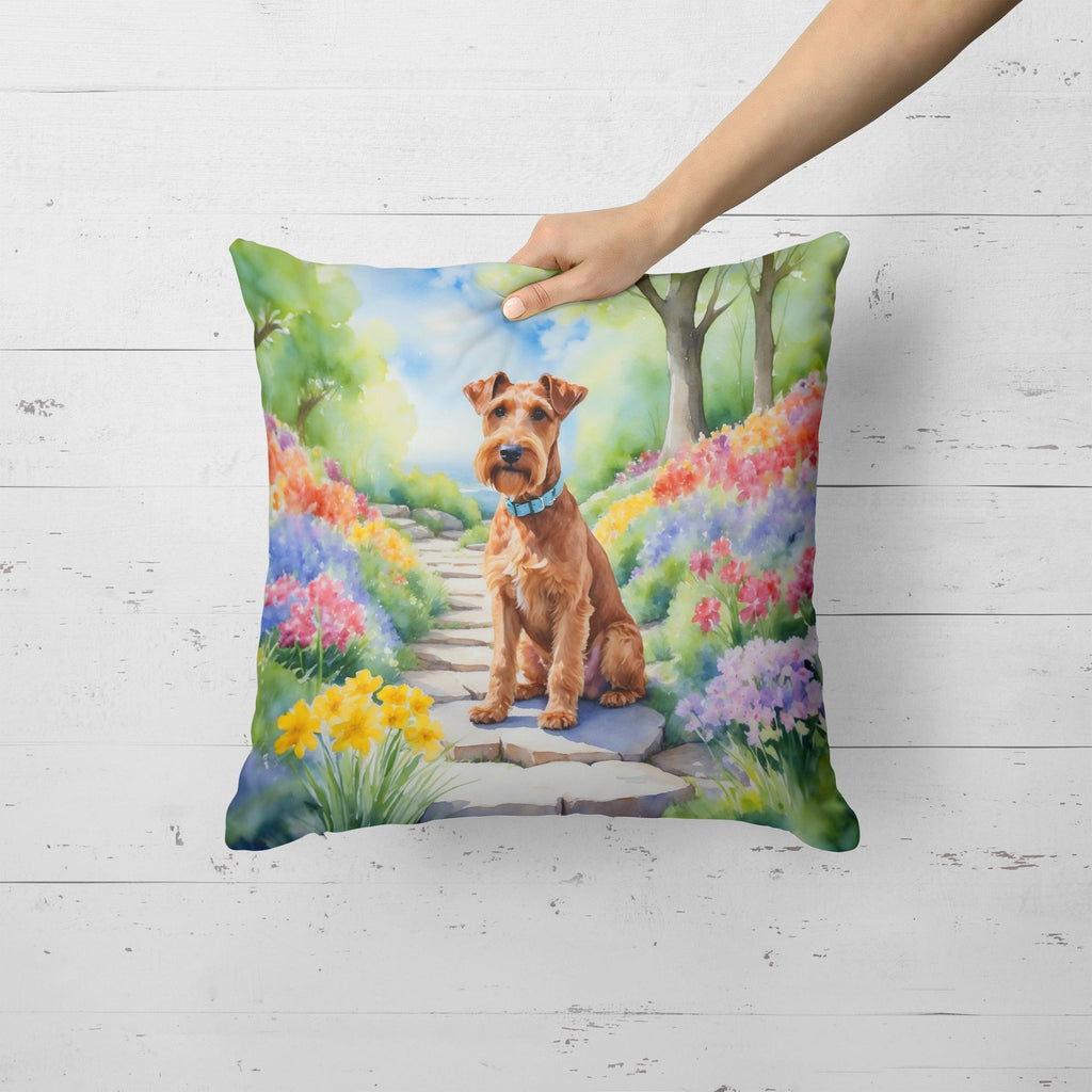 Irish Terrier Spring Path Decorative Throw Pillow 18x18 Indoor Outdoor Accent Cushion, Fabric Cover with Insert for Sofa, Bed, Porch & Living Room