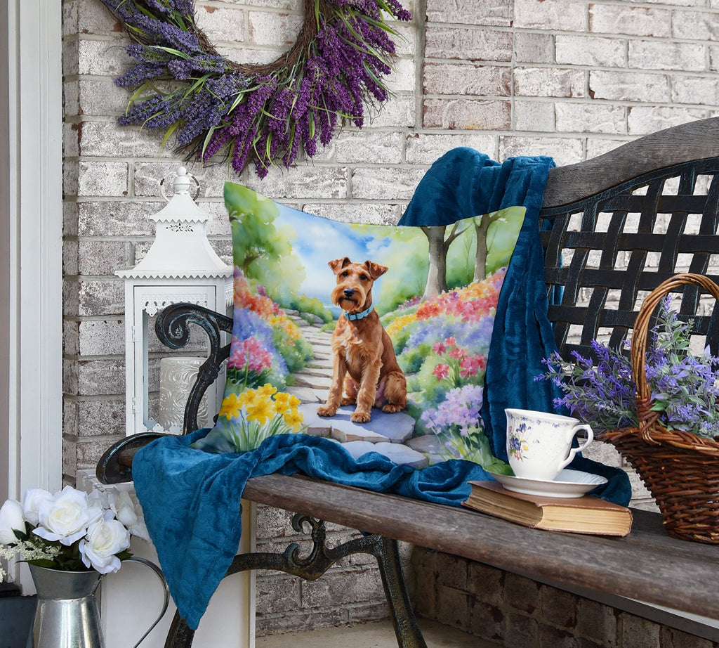 Irish Terrier Spring Path Decorative Throw Pillow 18x18 Indoor Outdoor Accent Cushion, Fabric Cover with Insert for Sofa, Bed, Porch & Living Room