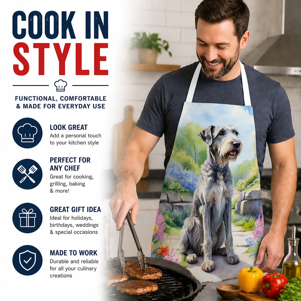 Irish Wolfhound Spring Path Apron Cooking Kitchen Server Baking Crafts Gardening for Adult Women Men, Unisex, Large, Multicolor