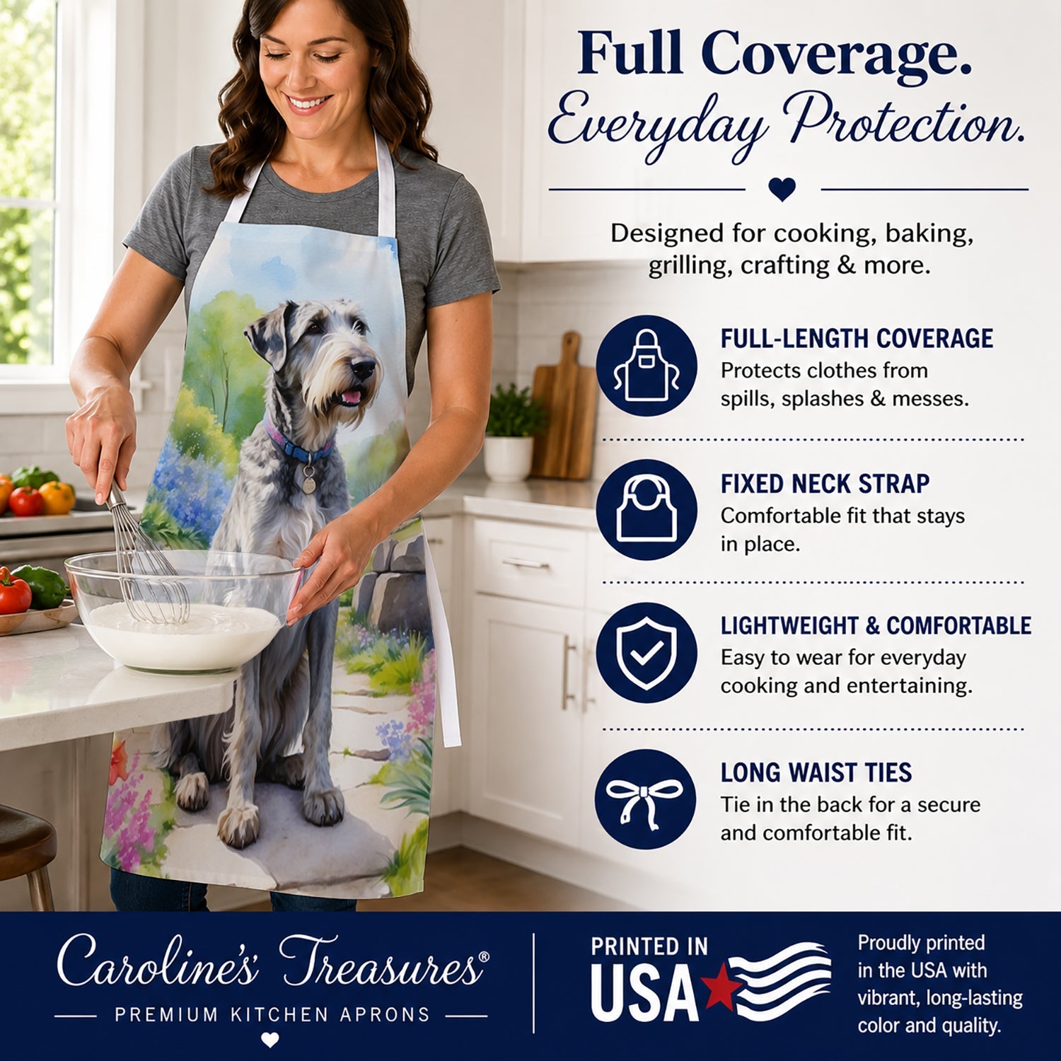 Irish Wolfhound Spring Path Apron Cooking Kitchen Server Baking Crafts Gardening for Adult Women Men, Unisex, Large, Multicolor